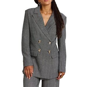 Aaron & Amber Chevron Tweed Menswear Double Breasted Notched Lapel Blazer